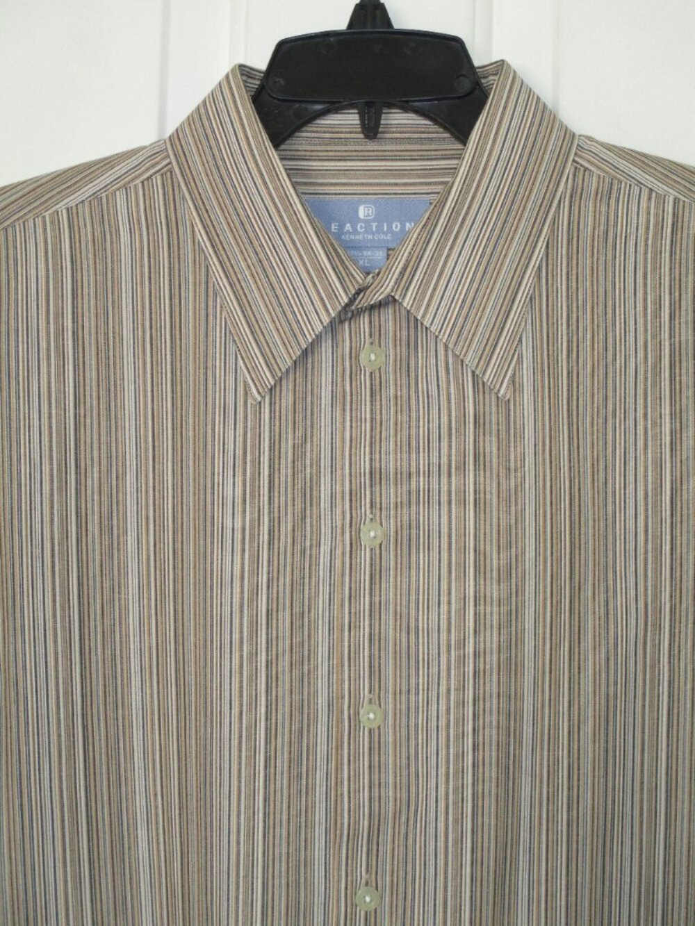 Kenneth Cole Reaction Mens L/S Tan Cotton/Poly Stripe Dress Shirt - Size 17/33*